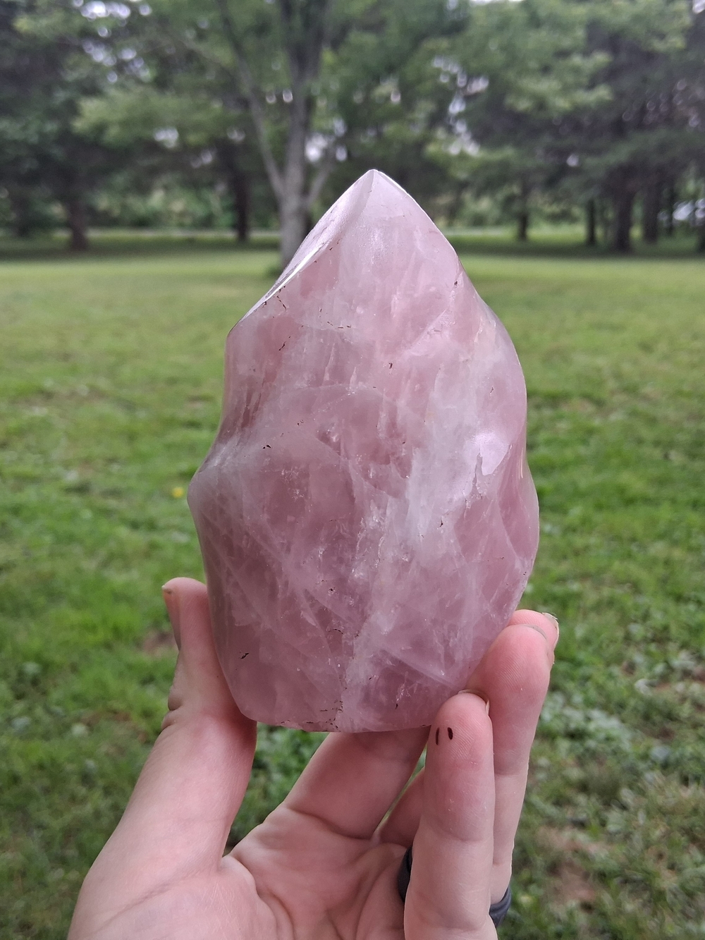 Carved Rose Quartz Flame Twist Point 4in Pink Crystal Healing Medium Display
